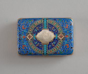 A Russian 19th century silver-gilt and enamel cigarette-case, makers mark of Ivan Chlebnikov, Moscow 1887.