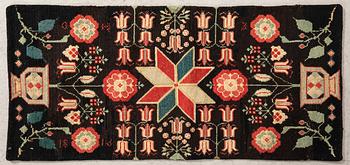 Riding cushion (Agedyna) Skåne dated 1816 cross-stitch embroidery approx. 49x107 cm.