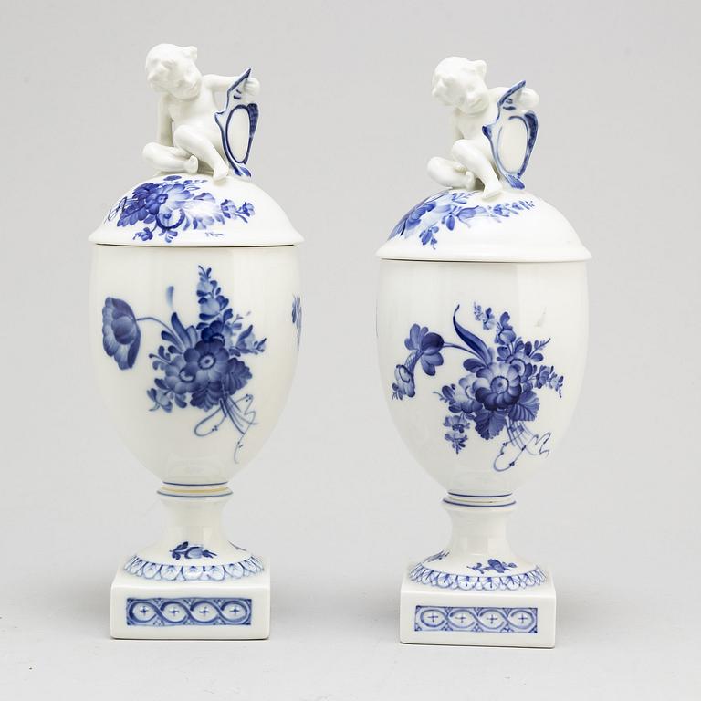 ROYAL COPENHAGEN, a pair of blue and white 'Blå Blomst' porcelain vases.