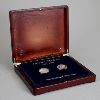 MEDALJER, 15 st, mestadels silver, Astrid Lindgren, Totalvikt ca 400 g.