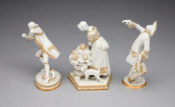 FIGURINER, 3 st, porslin, rokokostil, Bing & Gröndahl, 1900-talets första hälft.