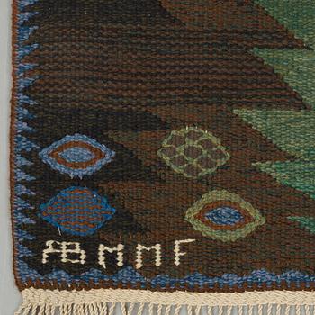 Barbro Nilsson, A CARPET, "Tånga brun och grön", flat weave, ca 228 x 169,5 cm, signed AB MMF BN.