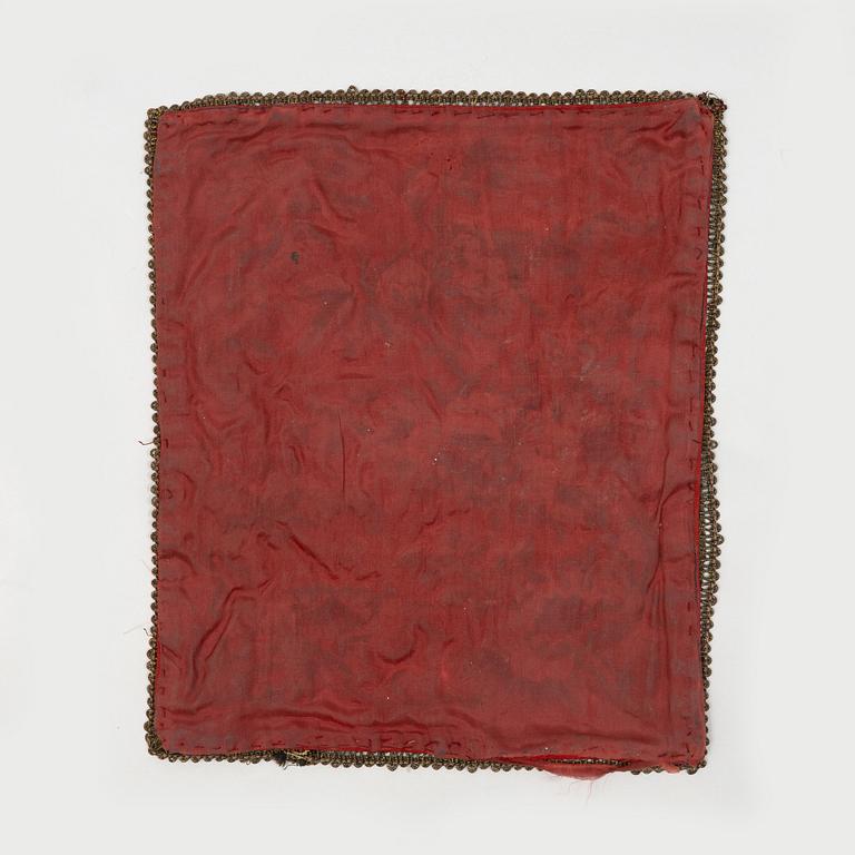 Two rank badges, two embroideries, and a brocade, China, part Qing dynasty.