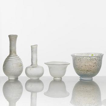 Bengt Heintze, five art glass bowls and two vases, Kosta Boda, signed, 1973-1988.