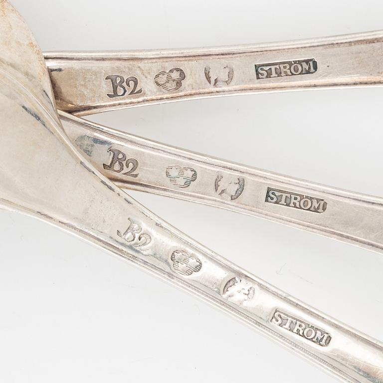 Fredrik Pettersson Ström, six silver spoons, Stockholm, 1784.