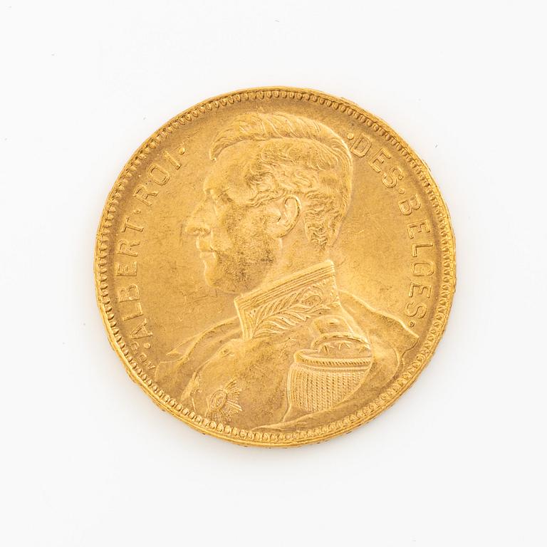 Gold coin, Belgium, Albert, 20 Franc 1914.