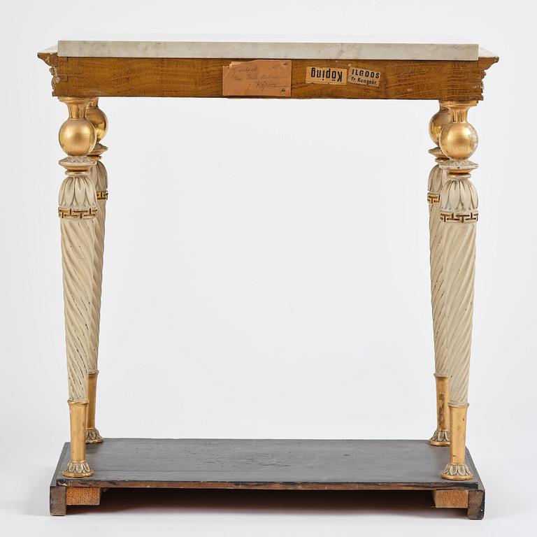 A late Gustavian giltwood console table attributed to Hedberg & Lindblad (active in Stockholm 1802-05).