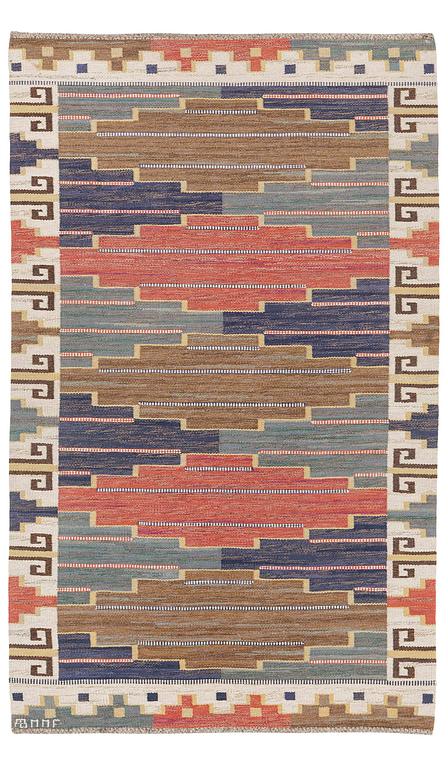 Märta Måås-Fjetterström, a carpet, 'Blå heden', flat weave, c 248 x 151 cm, signed AB MMF.