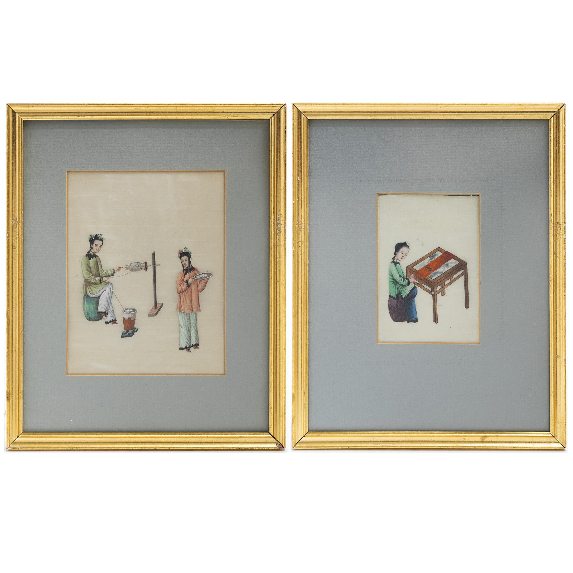 Rispappersmålningar, två stycken, Kina, Qingdynastin, 1800-tal.