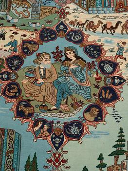 A carpet, Old Tabriz figural, "The four seasons", ca 274 x 176 cm.