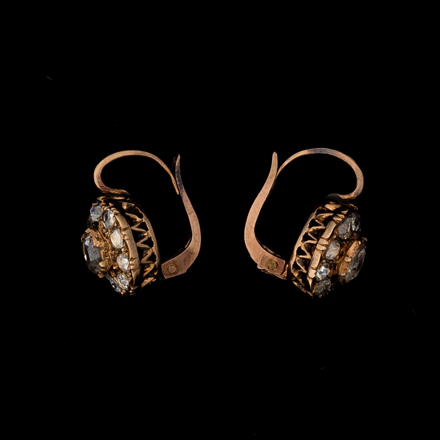 ÖRHÄNGEN, rosenslipade diamanter, 14K guld.
