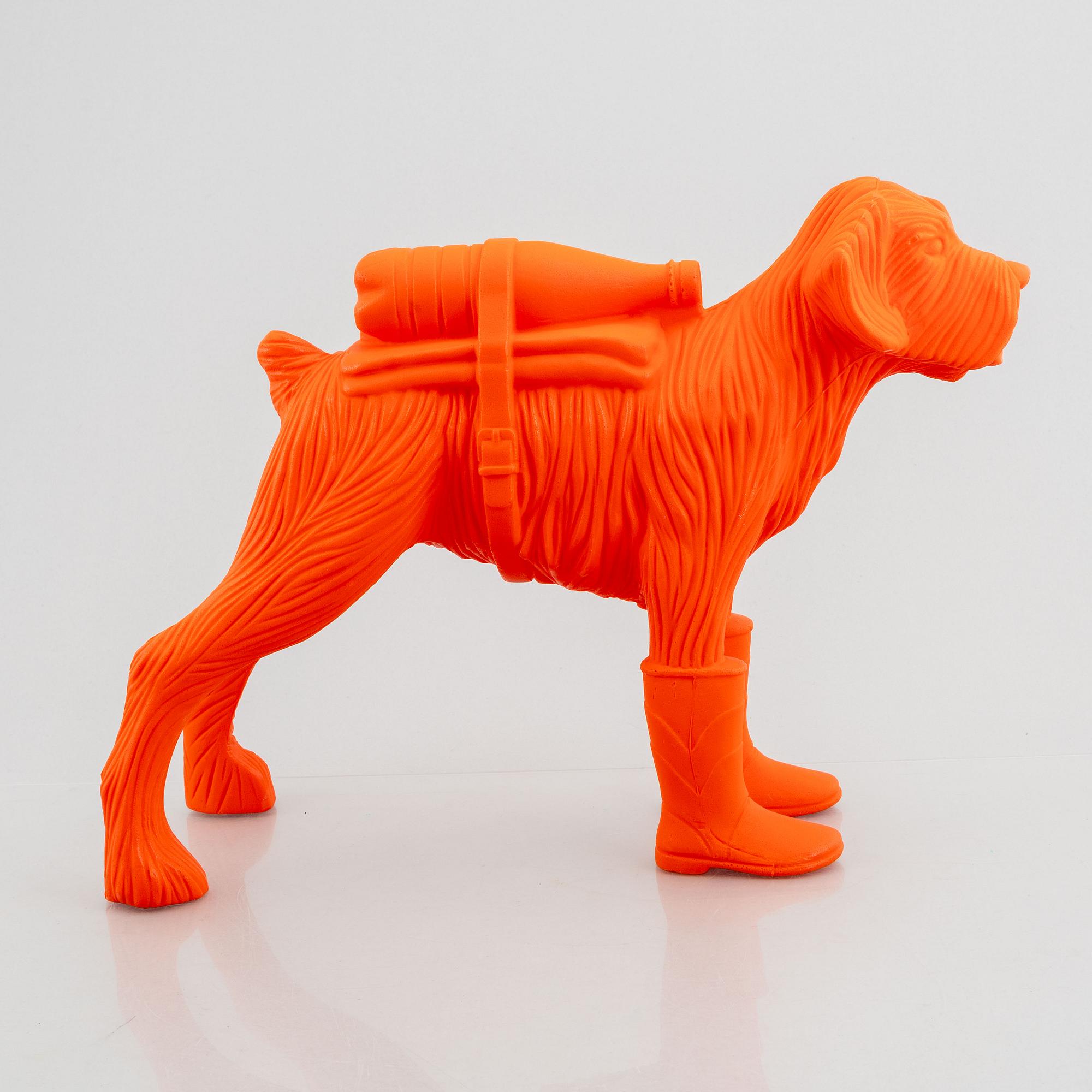 William Sweetlove,  "Cloned Schnauzer with water bottle". (Orange).