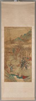 Four hanging scrolls with scenes from the history of the Three Kingdoms, late Qing dynasty (1644-1912).