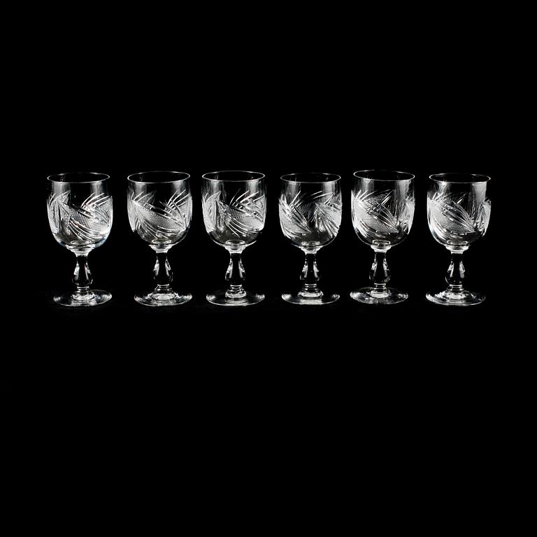 VINGLAS, 6 st, glas, tidigt 1900-tal.