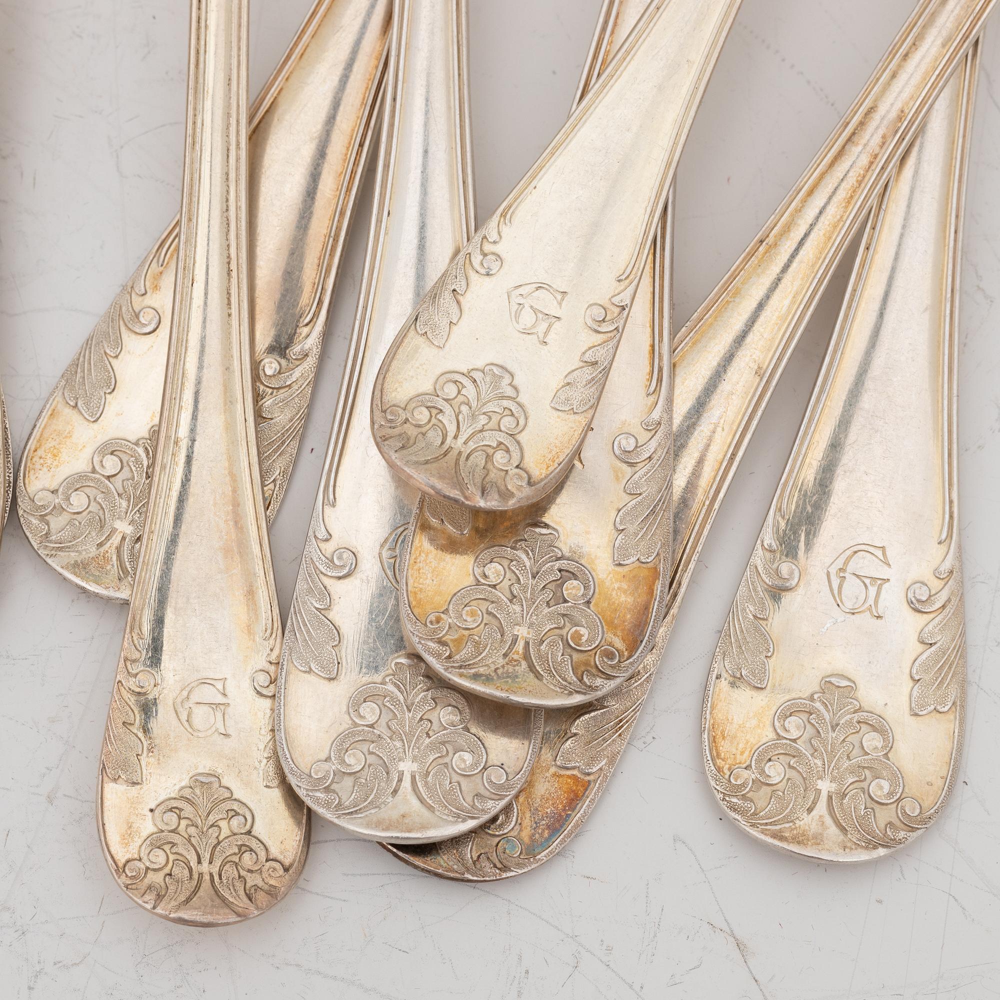 Cutlery, 58 pieces, silver, “Gammel fransk”, Sweden, including Johan Petter Ernander, Uppsala, 1832.