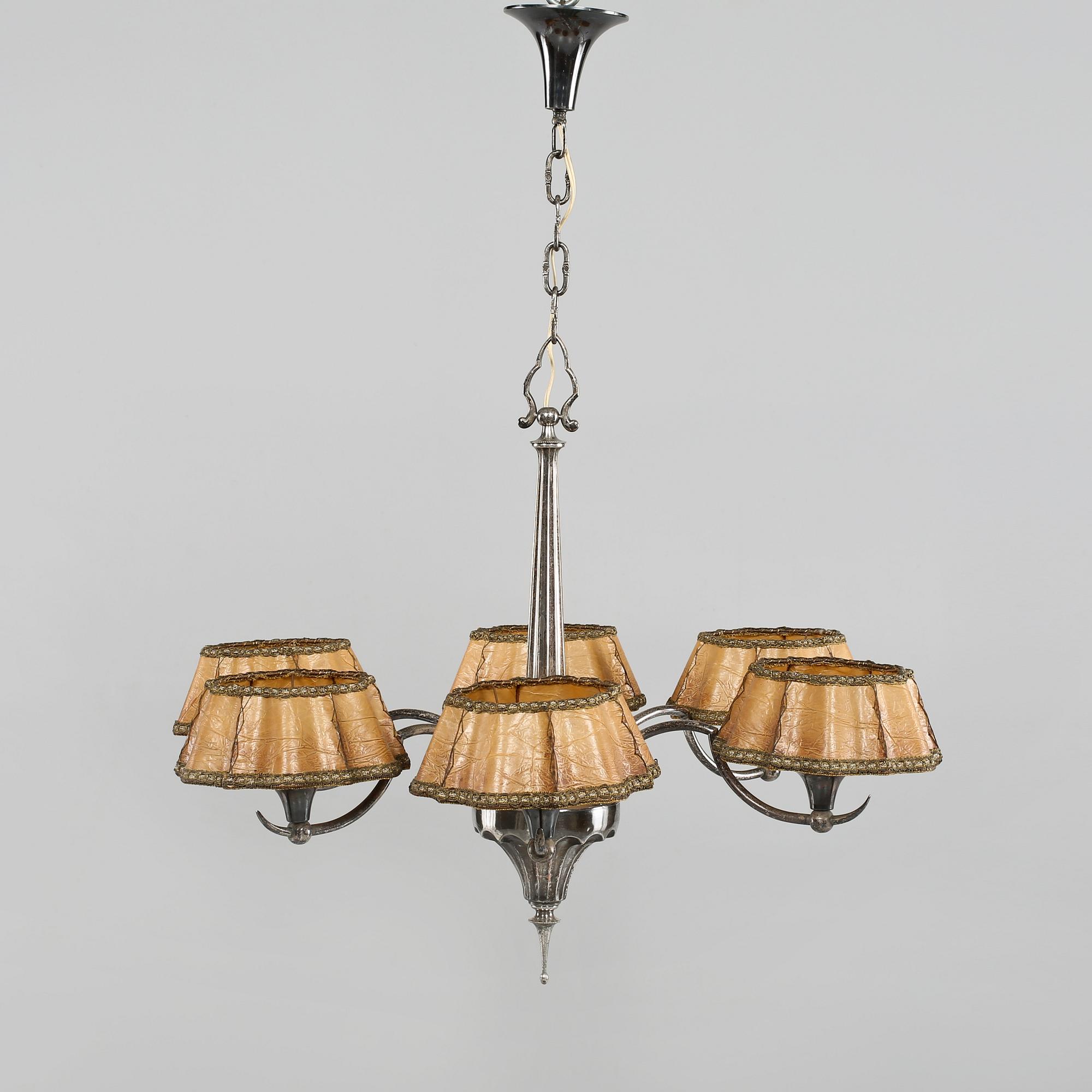 TAKLAMPA, nysilver, 1900-talets första hälft, höjd 89 cm.