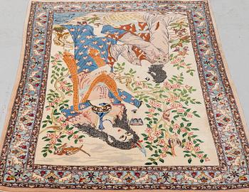 A RUG, an old Esfahan figural, ca 117-118,5 x 80,5-82 cm (as well as 1 cm flat weave at the ends).