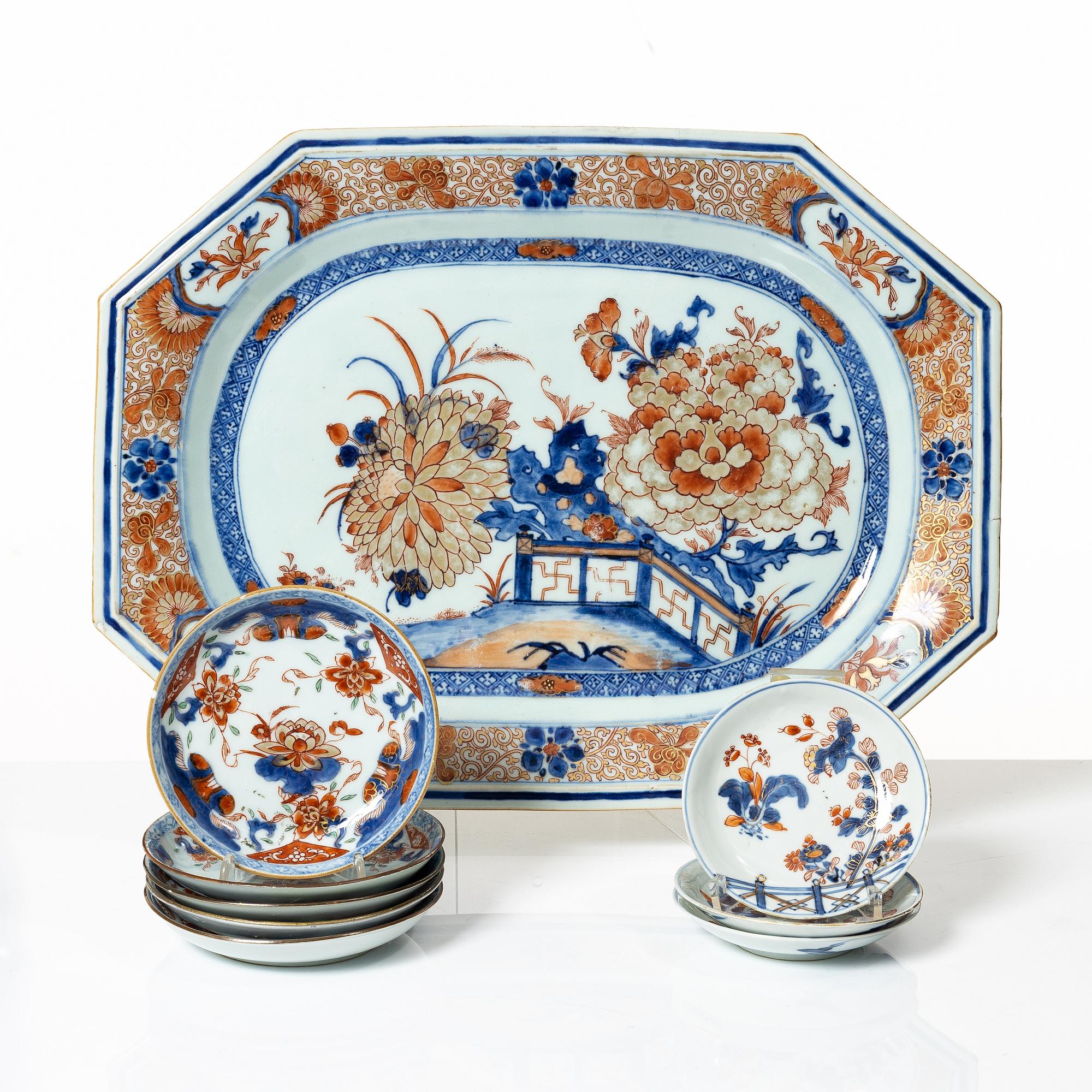 Kompaniporslin, 9 delar, Kina, Qing dynastin, Qianlong 1736-95.