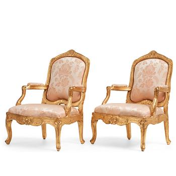 42. A pair of Swedish Rococo armchairs attributed to C M Sandberg master 1759-89.