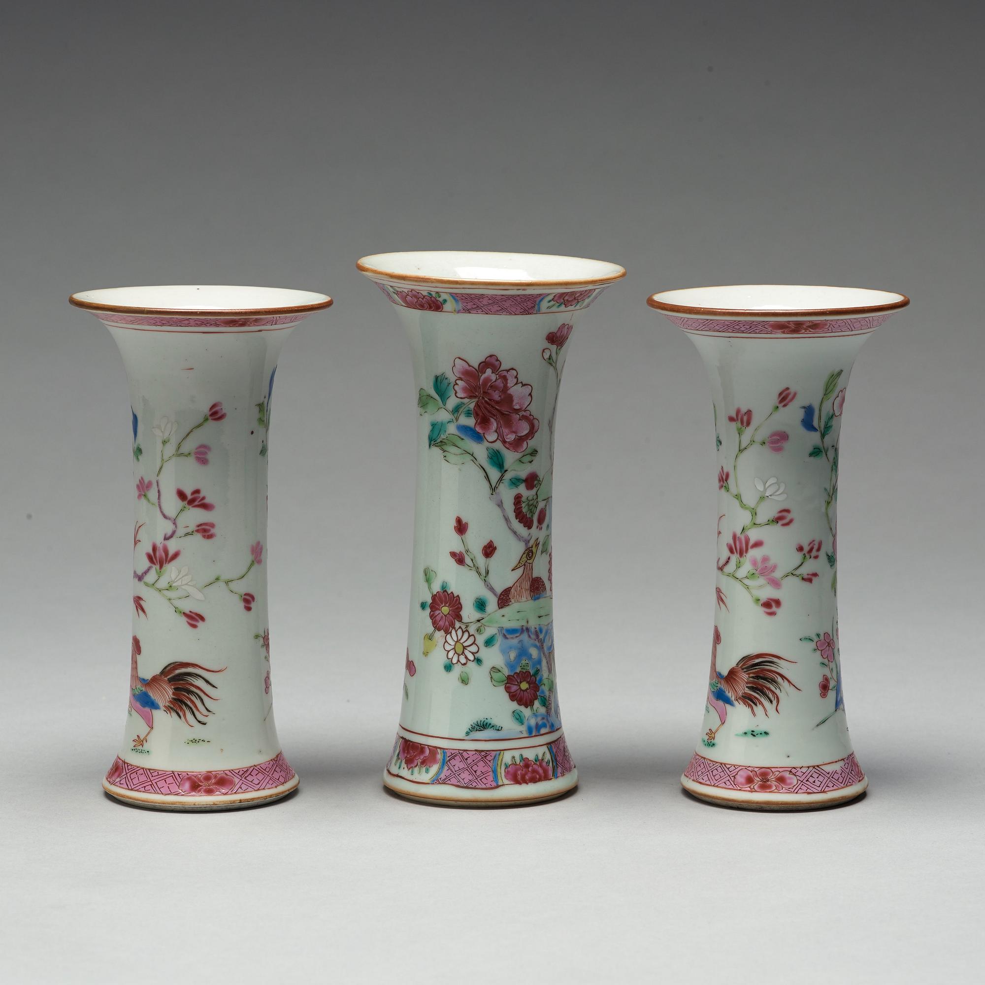 Three famille rose vases, Qing dynasty, Qianlong (1736-95).