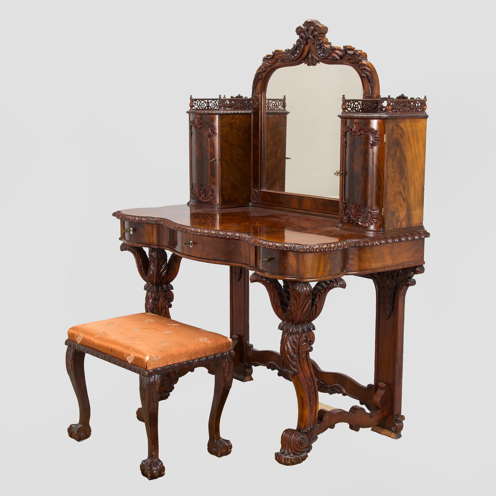 A late 19th century vanity table with stool, Russia.