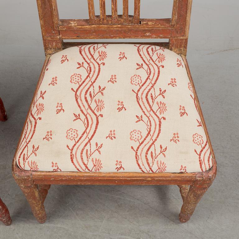 a pair of gustavian chairs from the late 18th century.