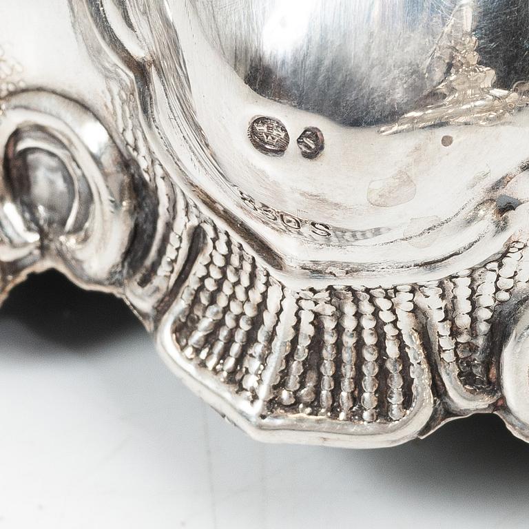 A pair of silver candelabra, Baroque style, Swedish import mark, 20th century.