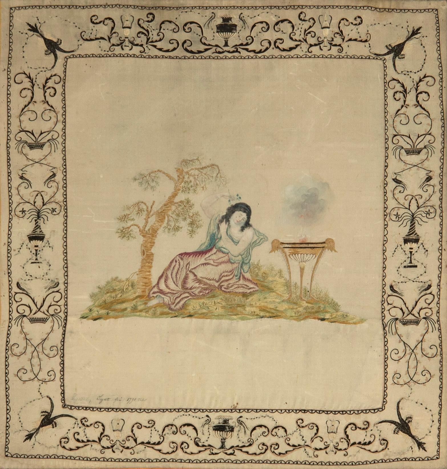 Silk embroidery, 1790s.