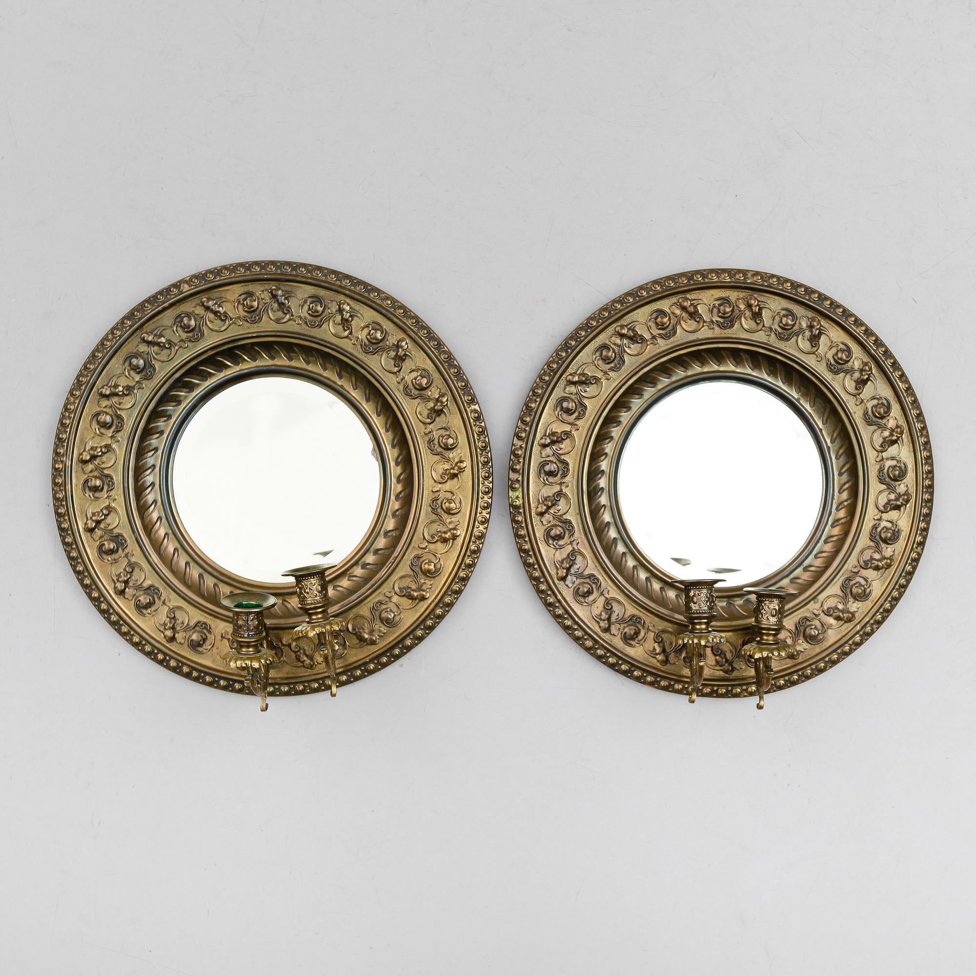 SPEGELLAMPETTER, 1 par, mässingsplåt, omkring år 1900.