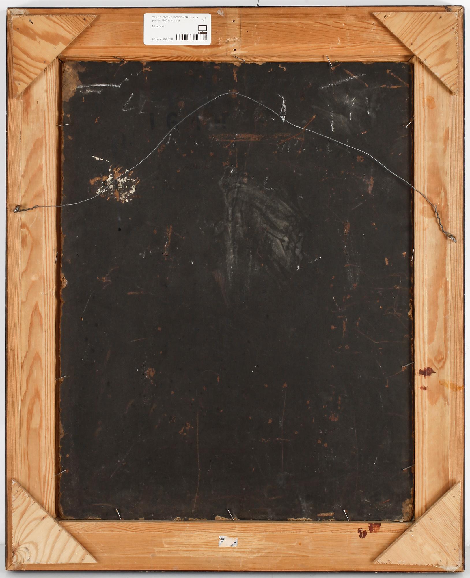 OKÄND KONSTNÄR, olja på pannå. 1800-talets slut.