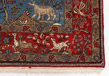 A Quum rug, figural, c. 210 x 142 cm.