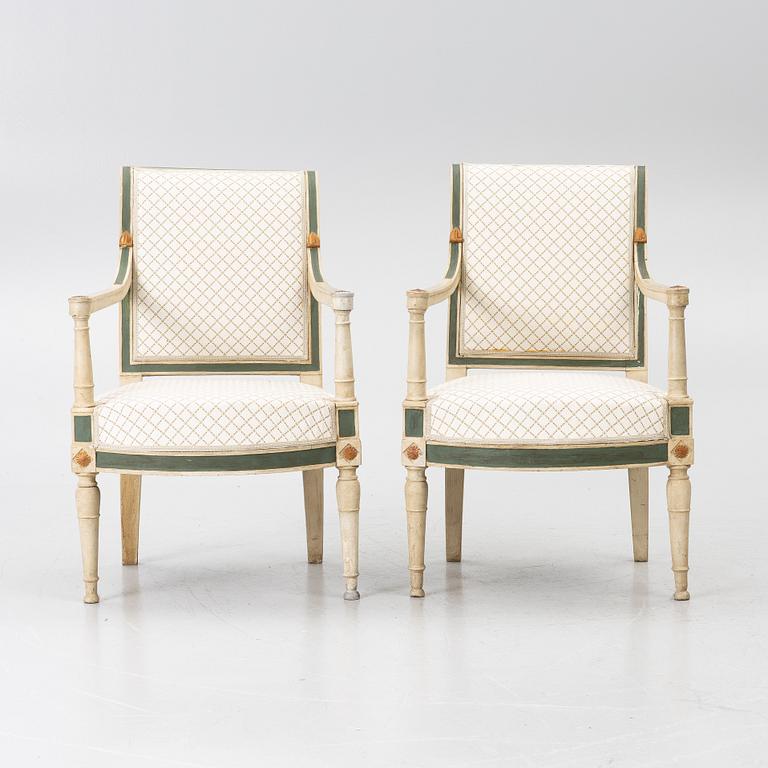 Karmstolar, ett par, directoire, Frankrike, sent 1700-tal.