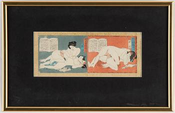 Blad ur album, 6 st, färgträsnitt. Japan, sent 1800/tidigt 1900-tal.