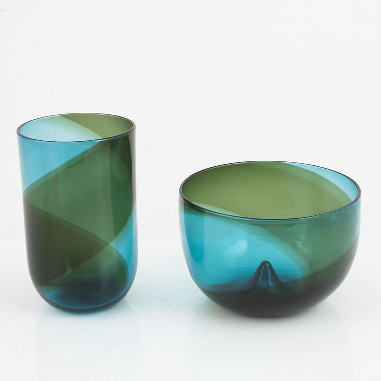 Tapio Wirkkala, bowl and vase, glass, Venini, Murano, Italy.