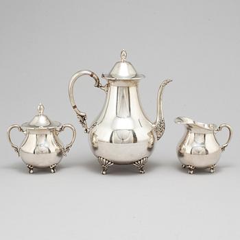 KAFFESERVIS, 3 delar. Sterling silver, 1900-tal.