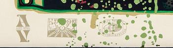 Friedensreich Hundertwasser,  färgserigrafi med metallprägling, numrerad 1649/3000.