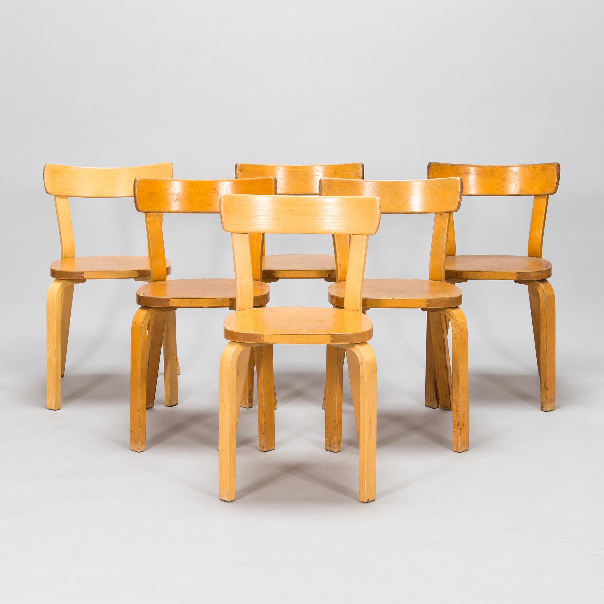 Alvar Aalto, six chairs model 69, Artek, 1950s-60s.
