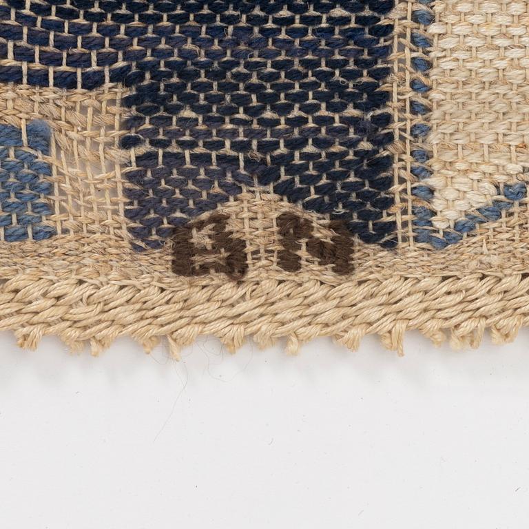 Barbro Nilsson, a textile, "Blå Stjärnan", Ca 42 x 42 cm, flat weave, signed BN.