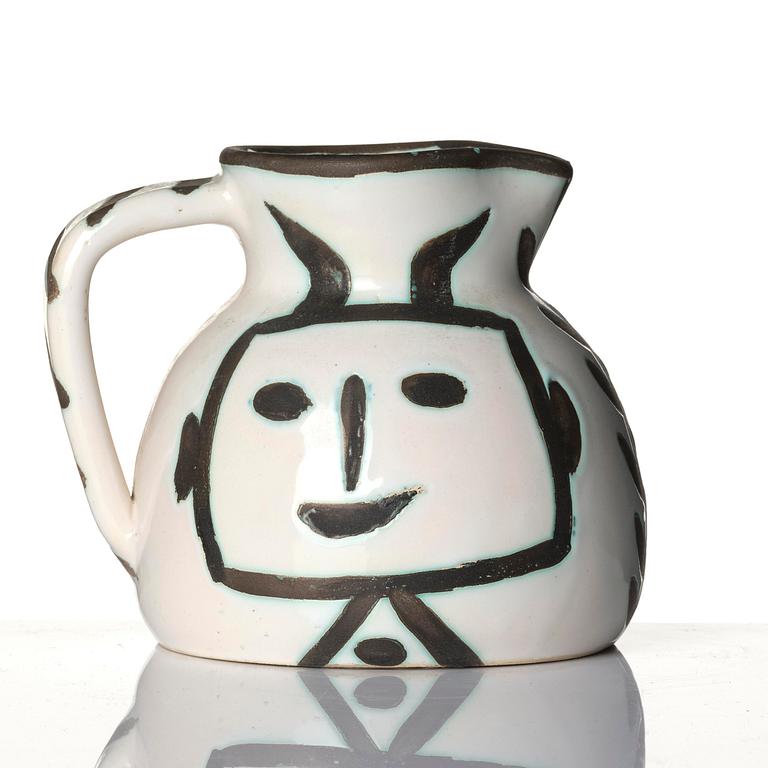 Pablo Picasso, a "Pichet tête carrée" (A.R. 223) faience pitcher, Madoura, Vallauris, France, post 1953.