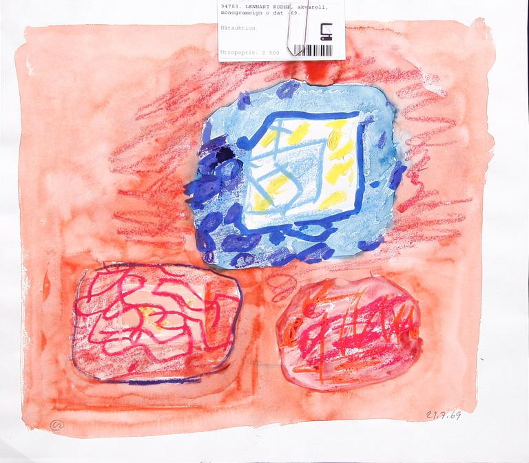 LENNART RODHE, akvarell, monogramsign o dat -69.