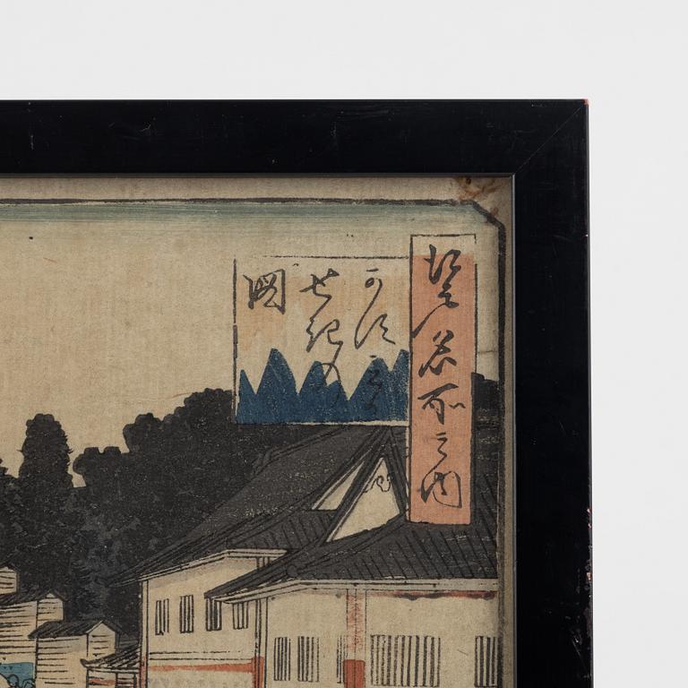 Ando Utagawa Hiroshige, efter, färgträsnitt, 3 st, Japan, tidigt 1900-tal.
