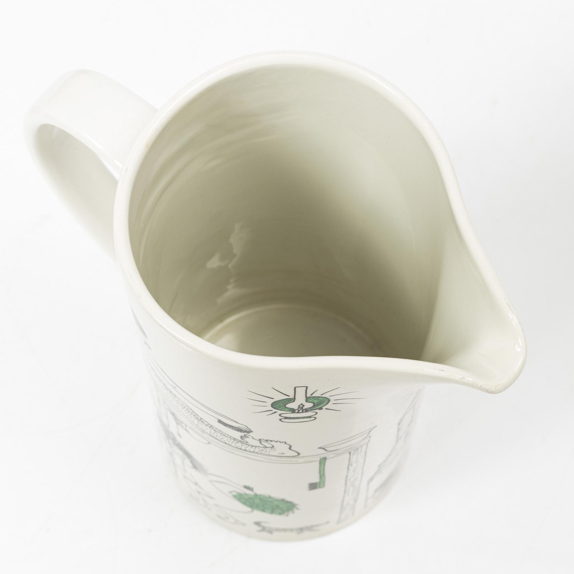 Gunvor Olin-Grönqvist, mugs, 4 pcs and a jug, Arabia, Finland, second half of the 20th century.