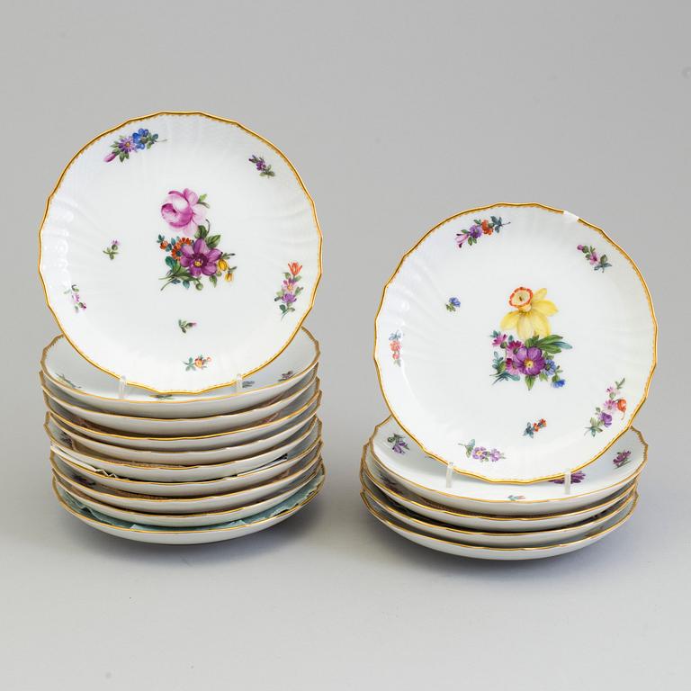 15 small porcelain plates from Royal Copenhagen, Denmark.