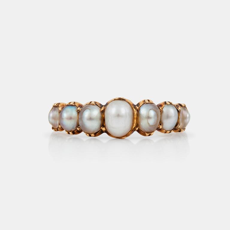 A late Victorian, probably natural pearl ring.