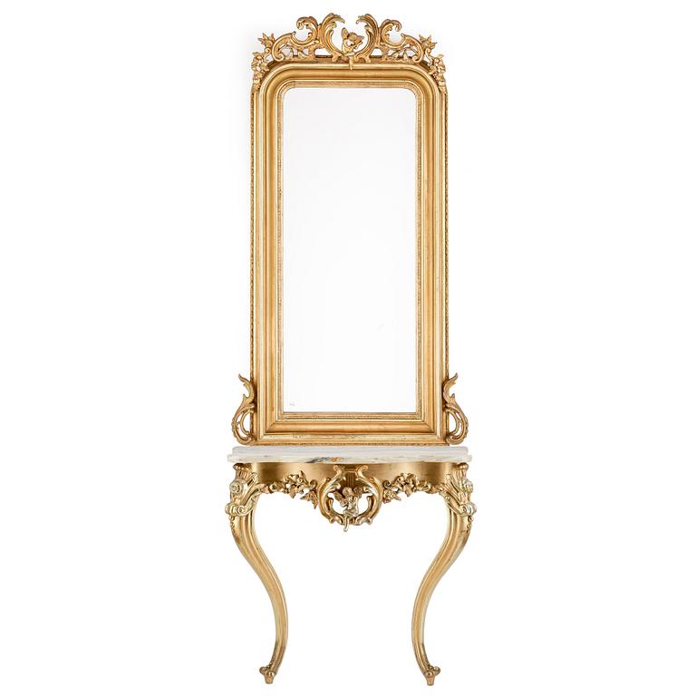 SPEGEL med KONSOLBORD, nyrokoko, sent 1800-tal.