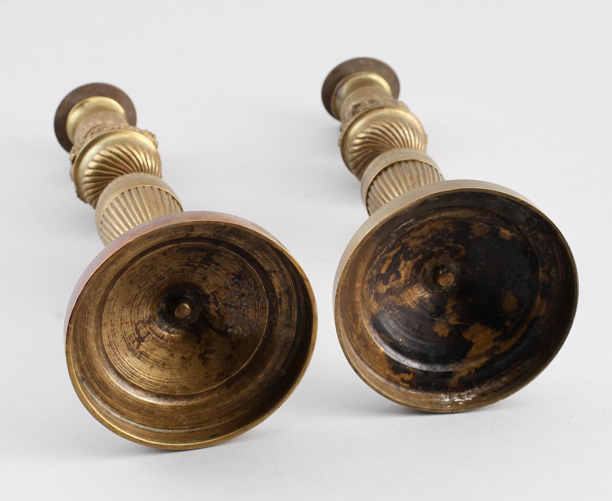 LJUSSTAKAR, 1 par, brons, senempire, 1800-talets första hälft.