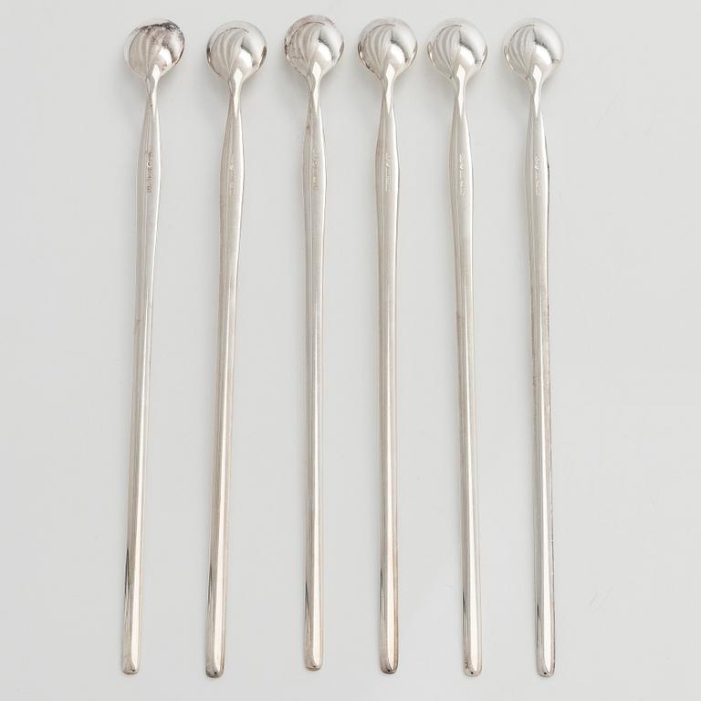 Tapio Wirkkala, cocktaillusikoita 6 kpl, sterlinghopeaa, "Tapio", Kultakeskus Hämeenlinna 1969.