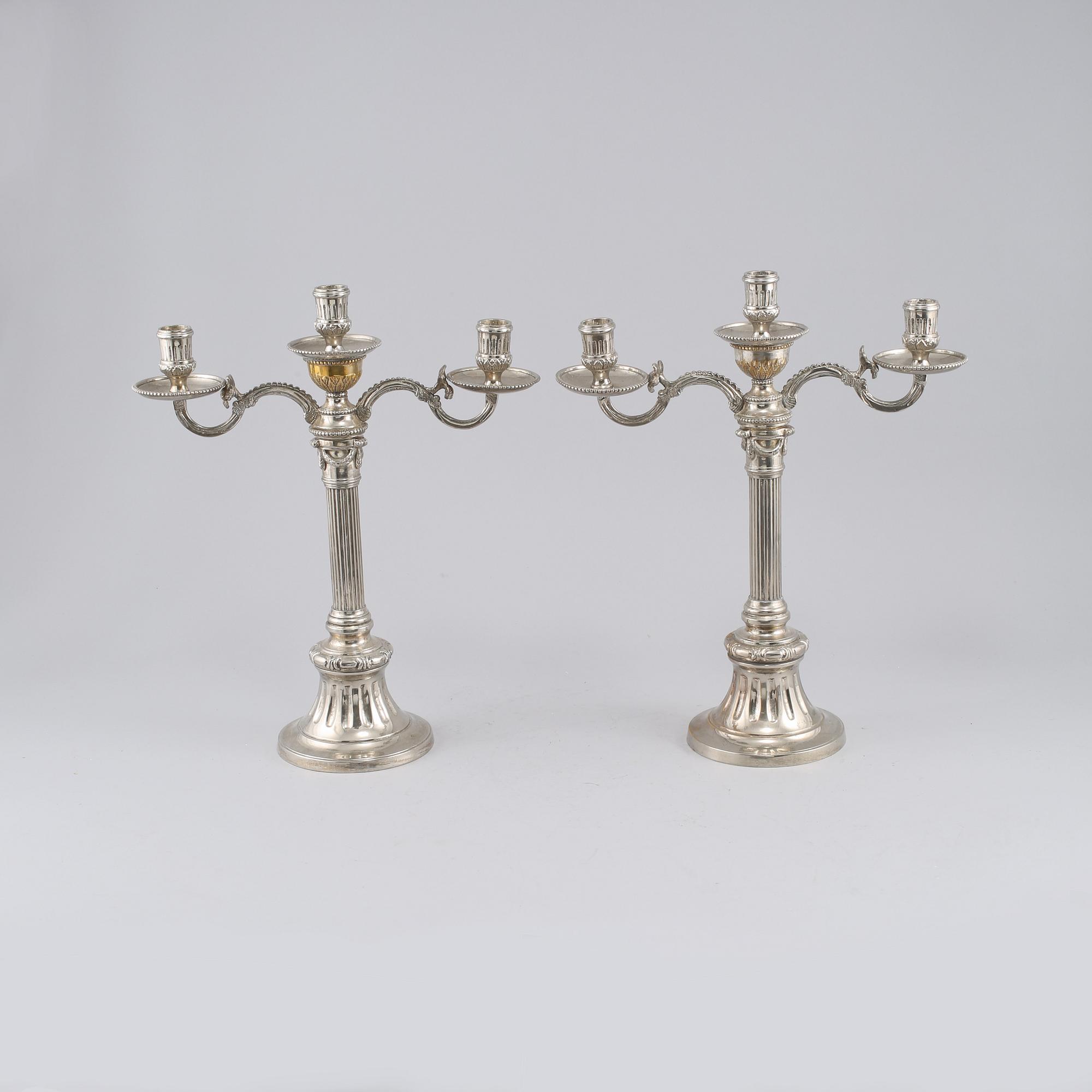 KANDELABRAR, ett par, nysilver, "Väsby", IKEAs 1700-tals-serie, 1900-talets slut.