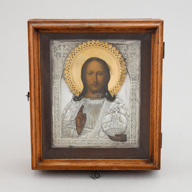 ICON, Russia, 20th Century, tempera on panel with brass ochlad.