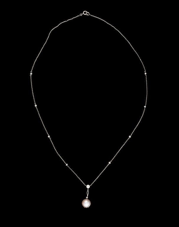 A PENDANT, platinum, diamond, pearl. Russian maker's marks, St Petersburg early 1900s.